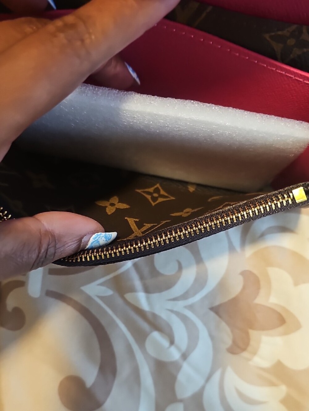 Inspired Monogram Snap Wallet in Brown with Pink Button - Picture 6 of 10